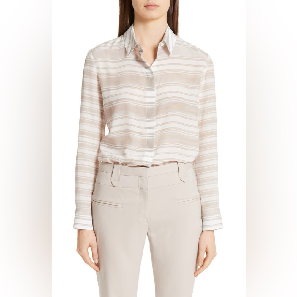NWT $895 Altuzarra Chika Striped Silk Shirt In Beige